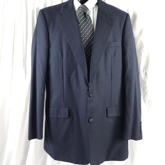 Hickey Freeman Mens 44L Navy Pinstripe 2-Button Pure Wool Sports Coat Blazer - Picture 1 of 12